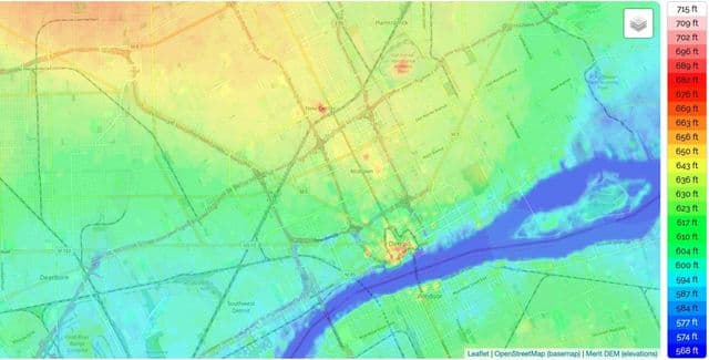 Detroit-Höhenkarte