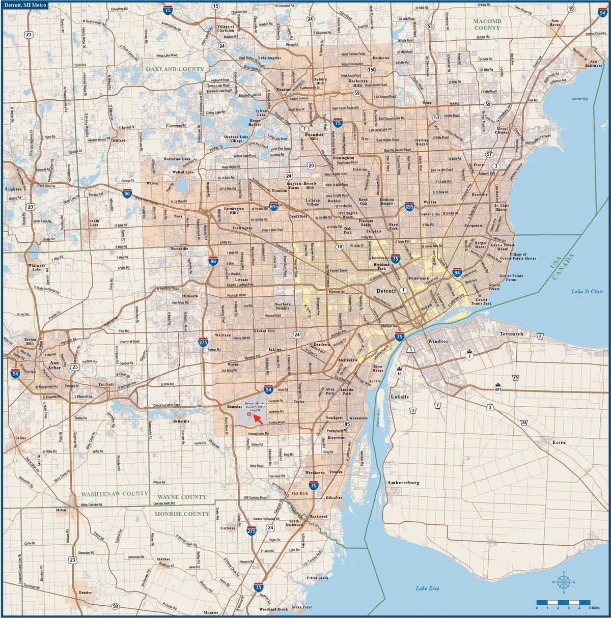 Detroit Flughäfen Karte